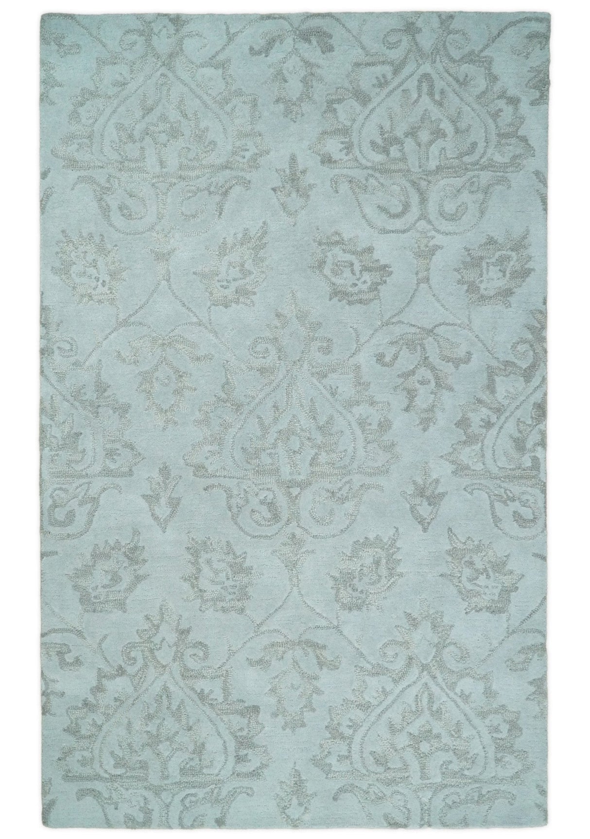 Contemporary Hand Tufted Silver and Blue Modern Wool Area Rug