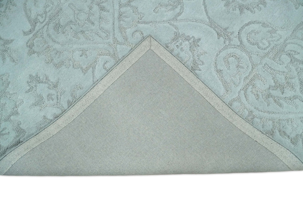Contemporary Hand Tufted Silver and Blue Modern Wool Area Rug