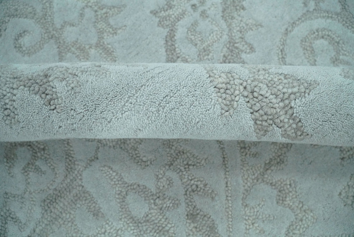 Contemporary Hand Tufted Silver and Blue Modern Wool Area Rug