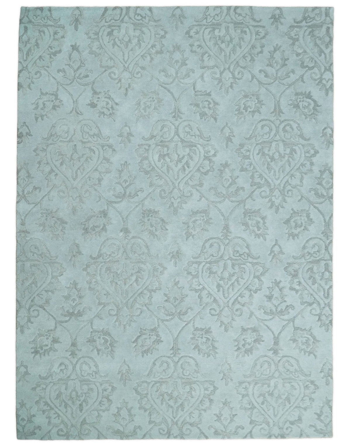 Contemporary Hand Tufted Silver and Blue Modern Wool Area Rug