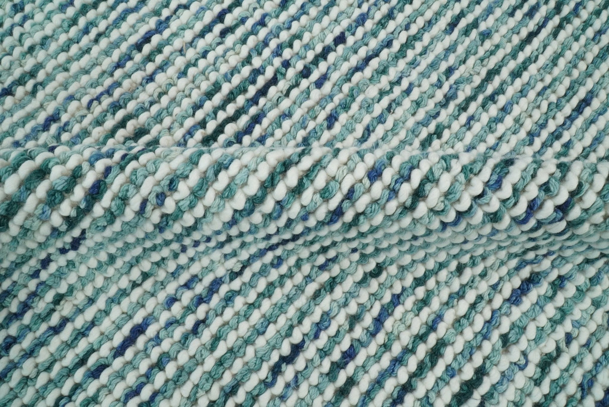 Contemporary Hand Woven Teal Wool Area Rug