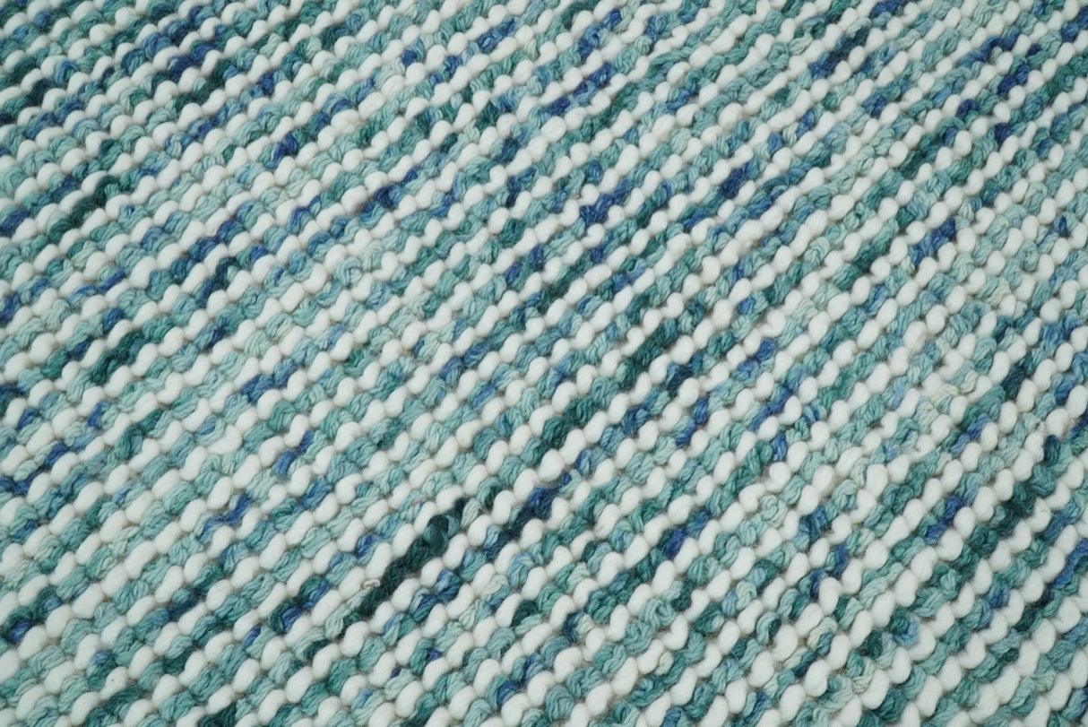 Contemporary Hand Woven Teal Wool Area Rug
