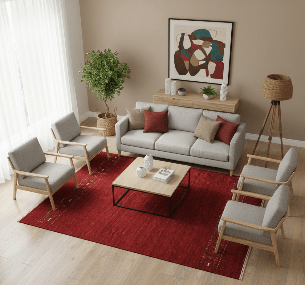 Contemporary Red Hand Loomed Wool Area Rug