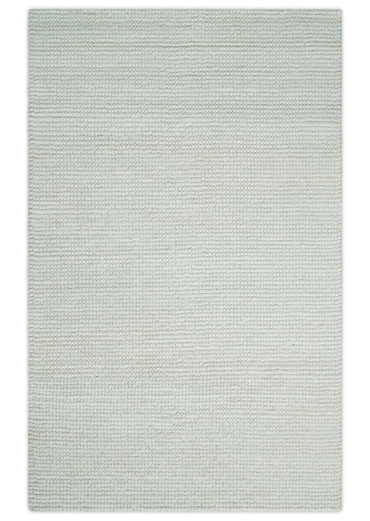 Contemporary Solid Design Ivory Handwoven Wool Area Rug