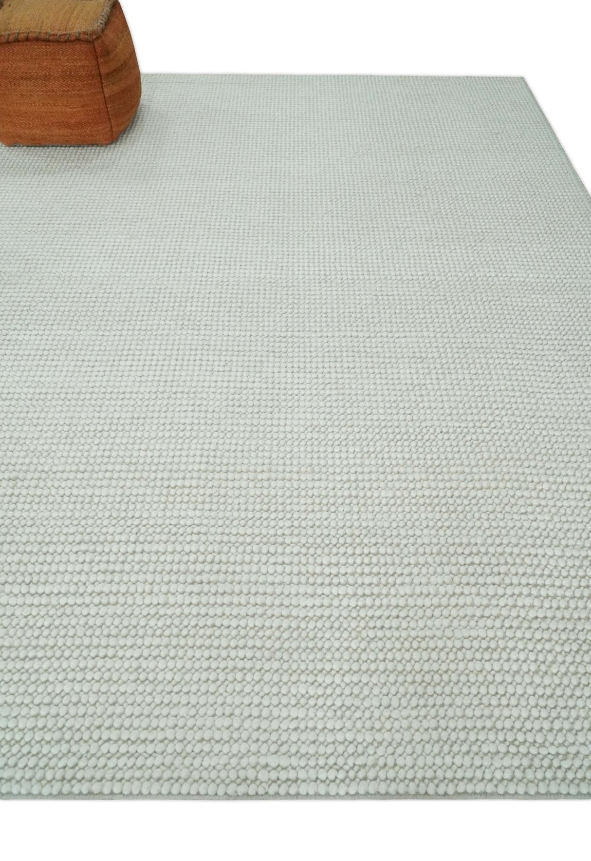 Contemporary Solid Design Ivory Handwoven Wool Area Rug