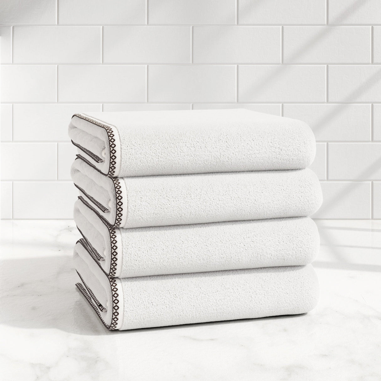 Cotton Border-Stitched 6-Piece Towel Set – Valery Collection-Bath Towels & Washcloths-Parc Decor