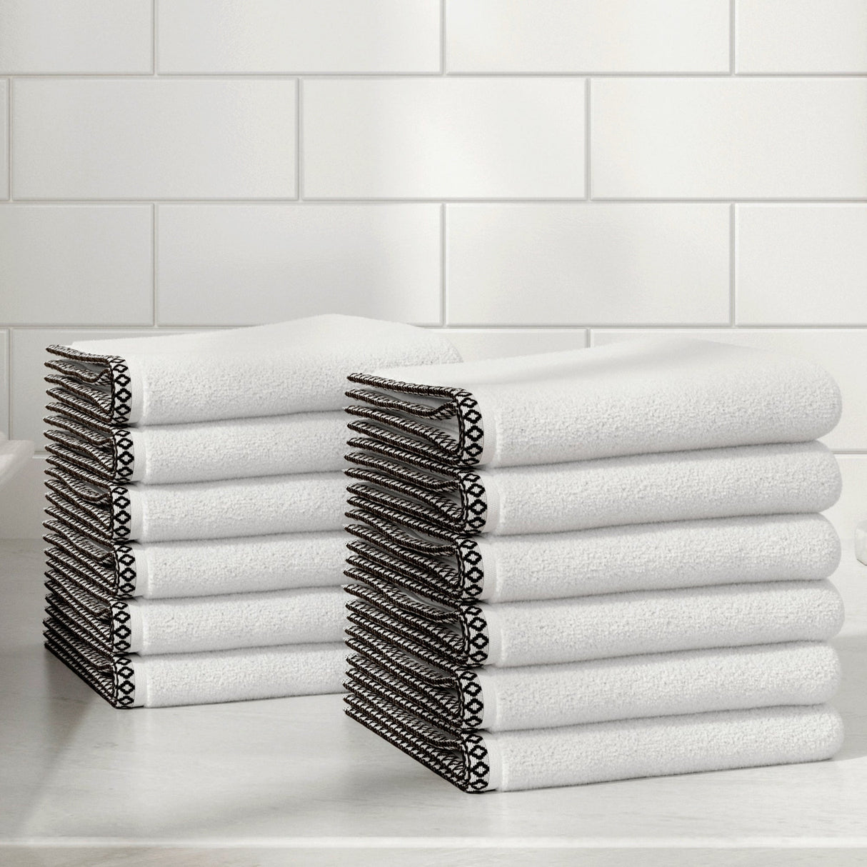 Cotton Border-Stitched 6-Piece Towel Set – Valery Collection-Bath Towels & Washcloths-Parc Decor