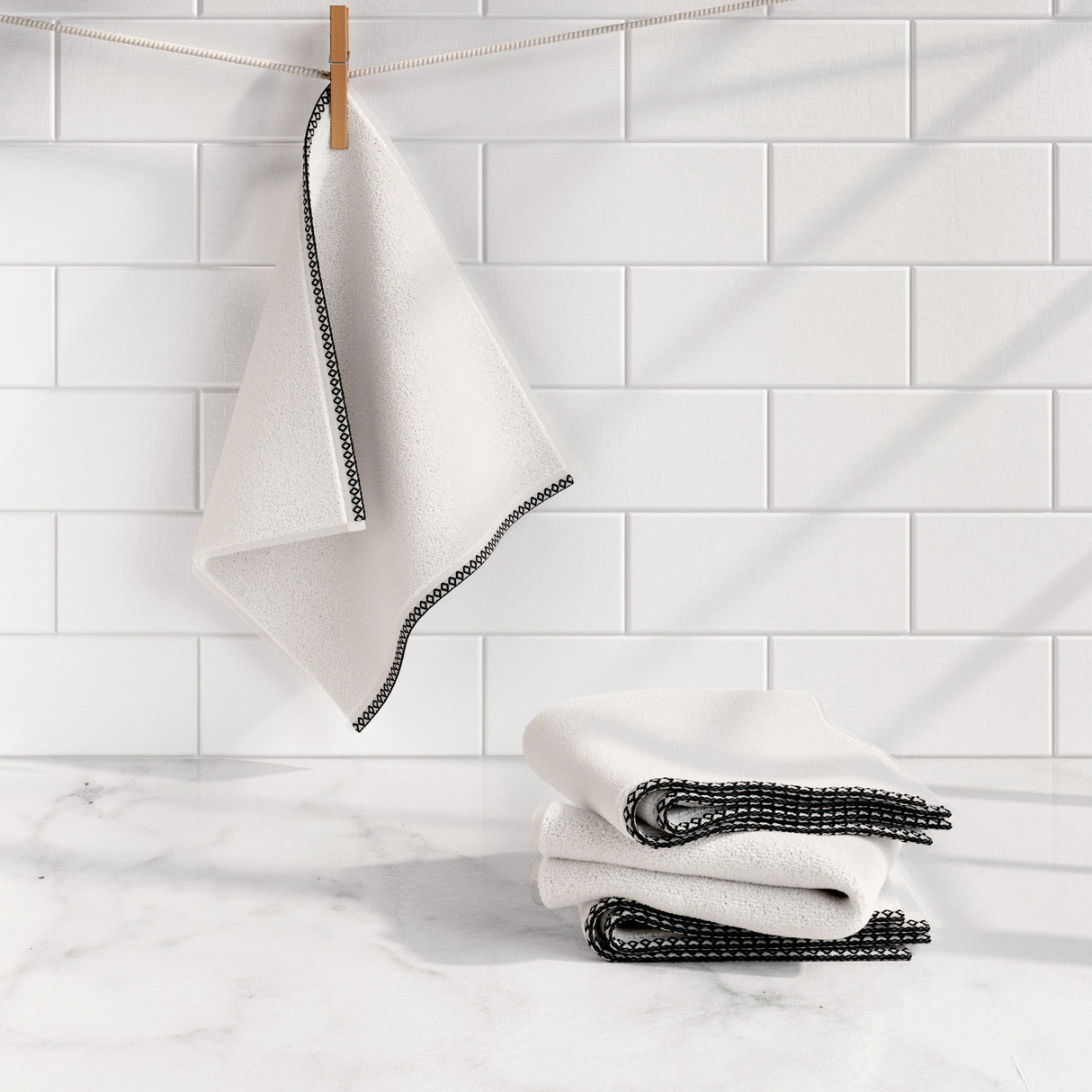 Cotton Border-Stitched 6-Piece Towel Set – Valery Collection-Bath Towels & Washcloths-Parc Decor