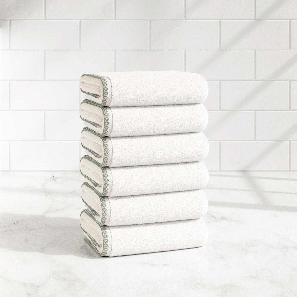 Cotton Border-Stitched 6-Piece Towel Set – Valery Collection-Bath Towels & Washcloths-Parc Decor