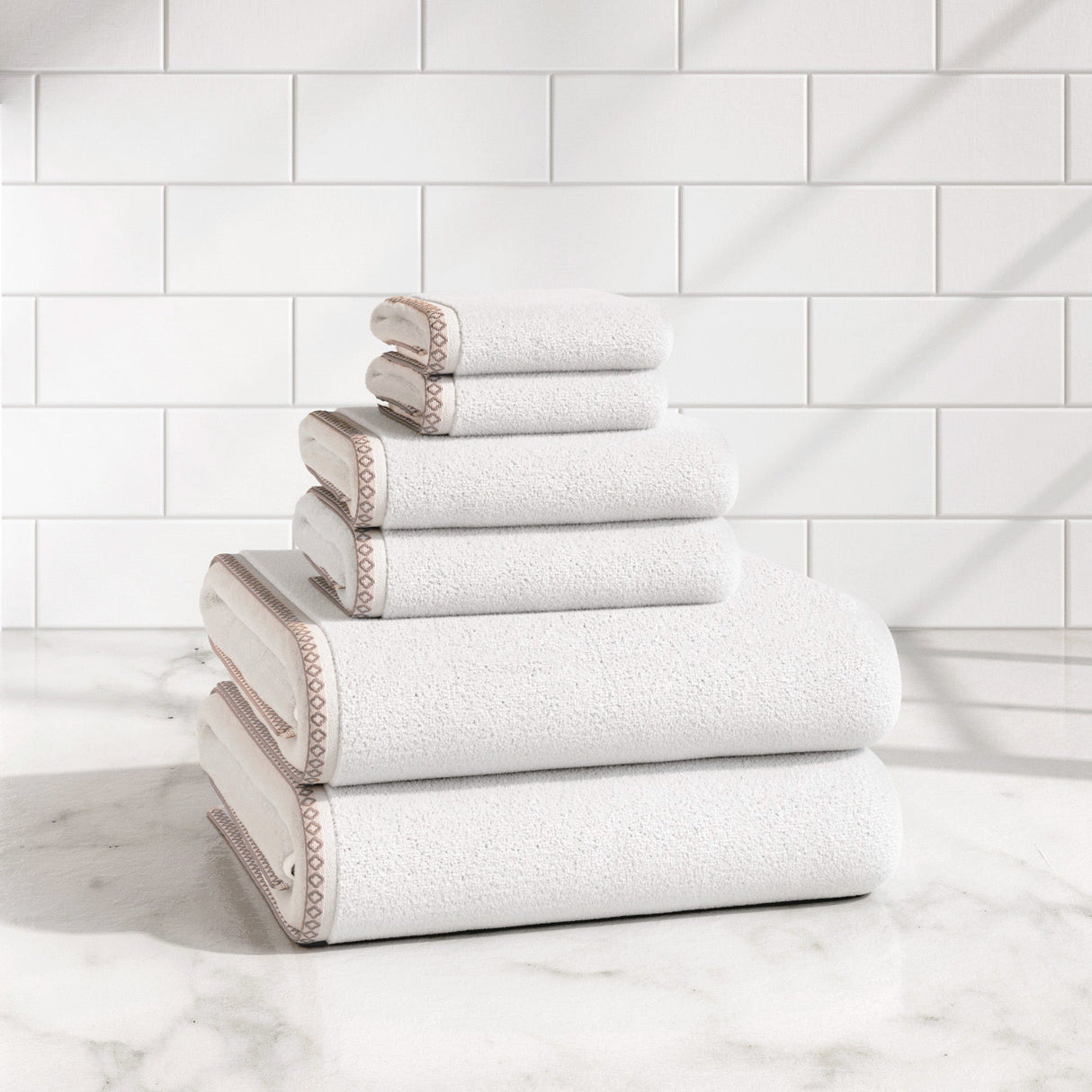 Cotton Border-Stitched 6-Piece Towel Set – Valery Collection-Bath Towels & Washcloths-Parc Decor