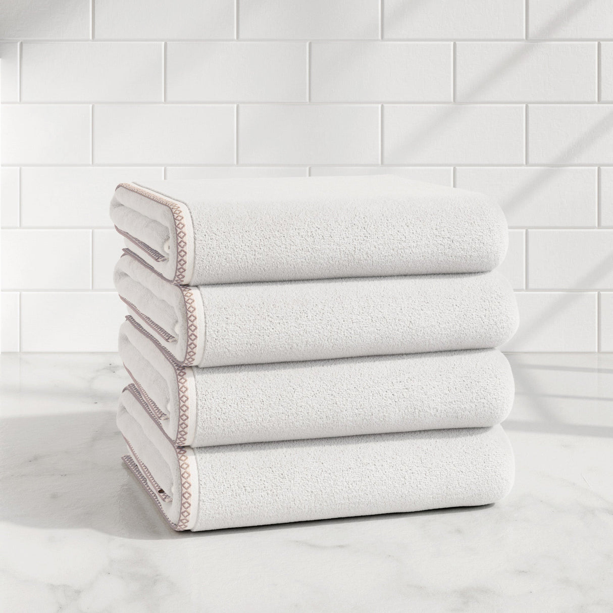Cotton Border-Stitched 6-Piece Towel Set – Valery Collection-Bath Towels & Washcloths-Parc Decor