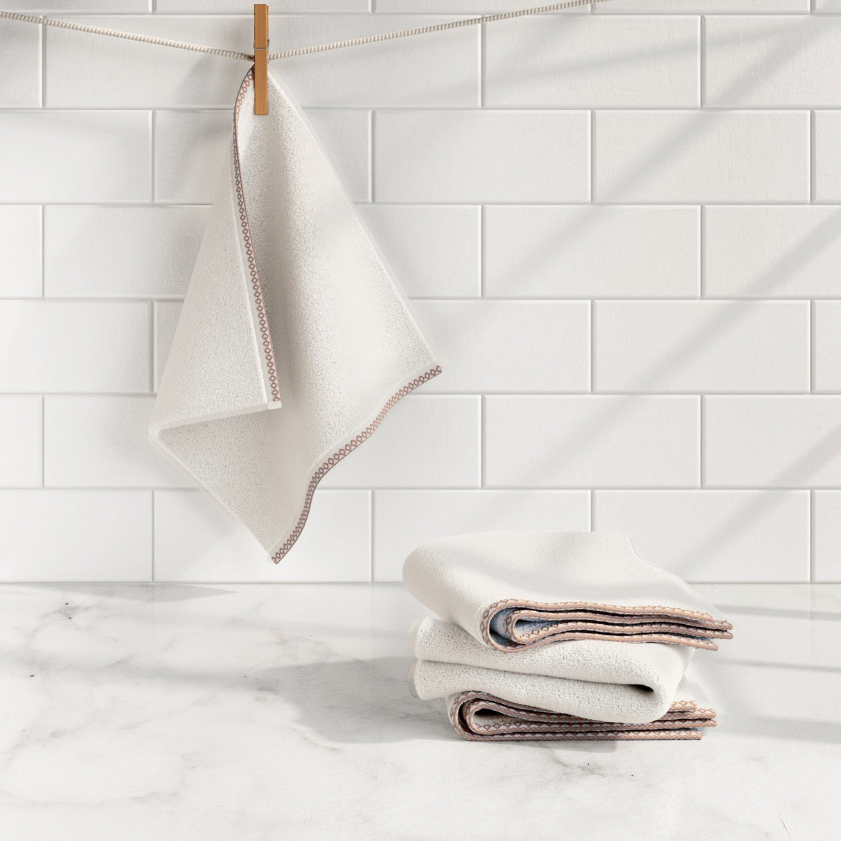 Cotton Border-Stitched 6-Piece Towel Set – Valery Collection-Bath Towels & Washcloths-Parc Decor