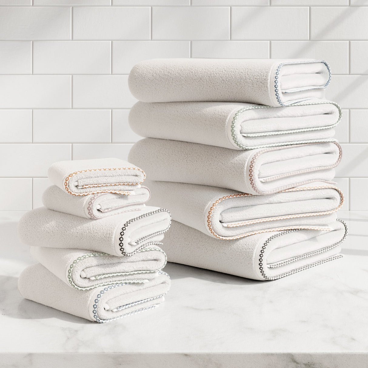 Cotton Border-Stitched 6-Piece Towel Set – Valery Collection-Bath Towels & Washcloths-Parc Decor