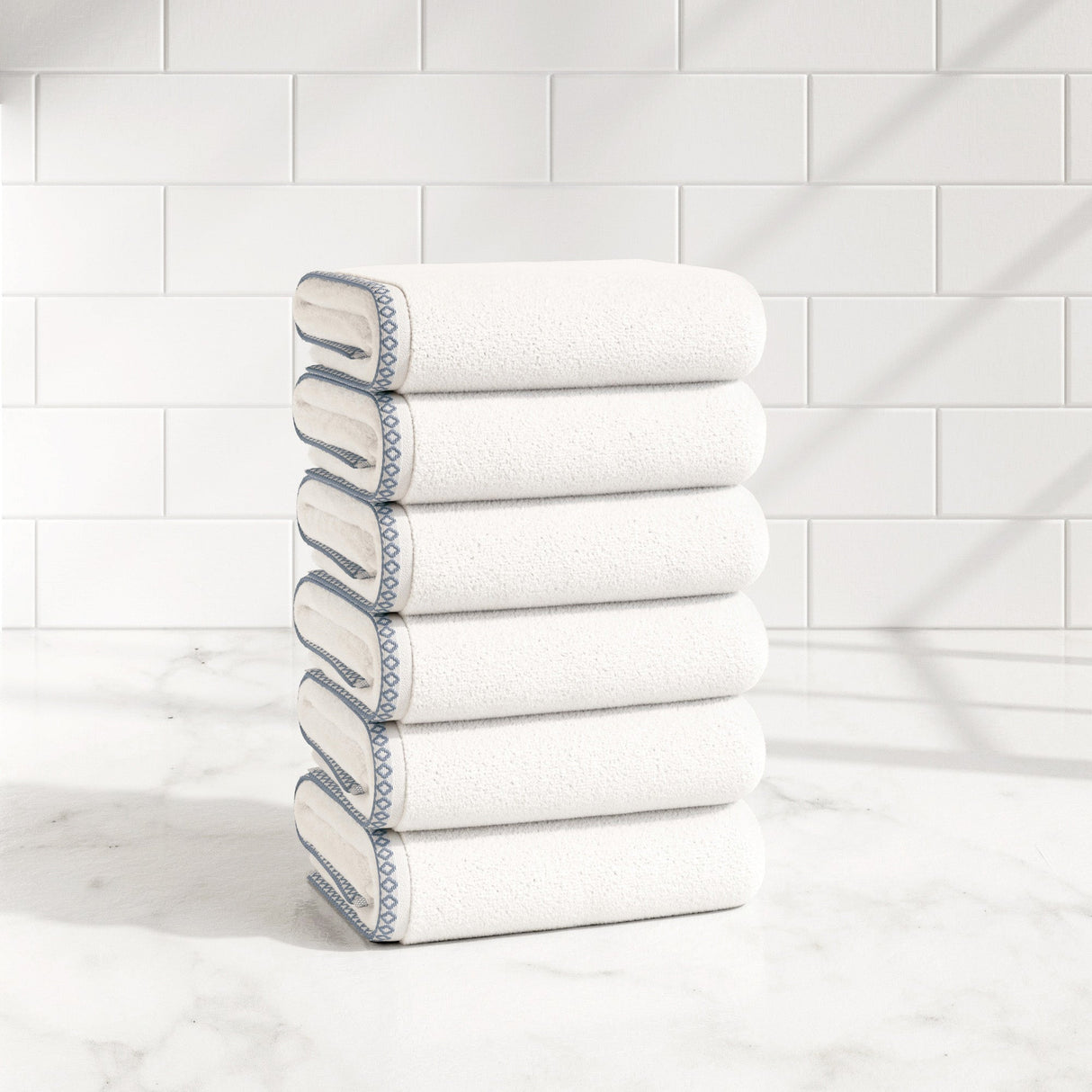 Cotton Border-Stitched 6-Piece Towel Set – Valery Collection-Bath Towels & Washcloths-Parc Decor