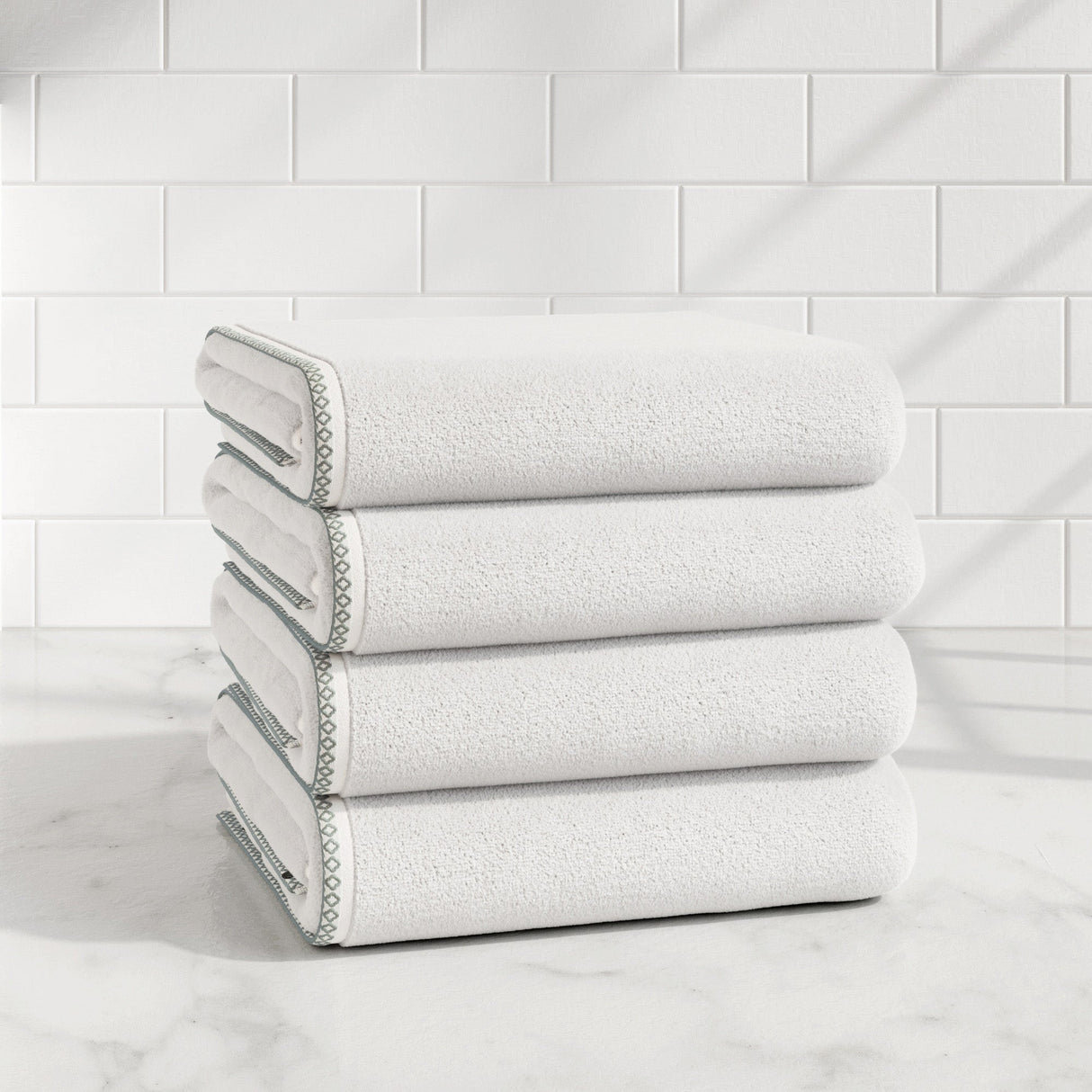 Cotton Border-Stitched 6-Piece Towel Set – Valery Collection-Bath Towels & Washcloths-Parc Decor
