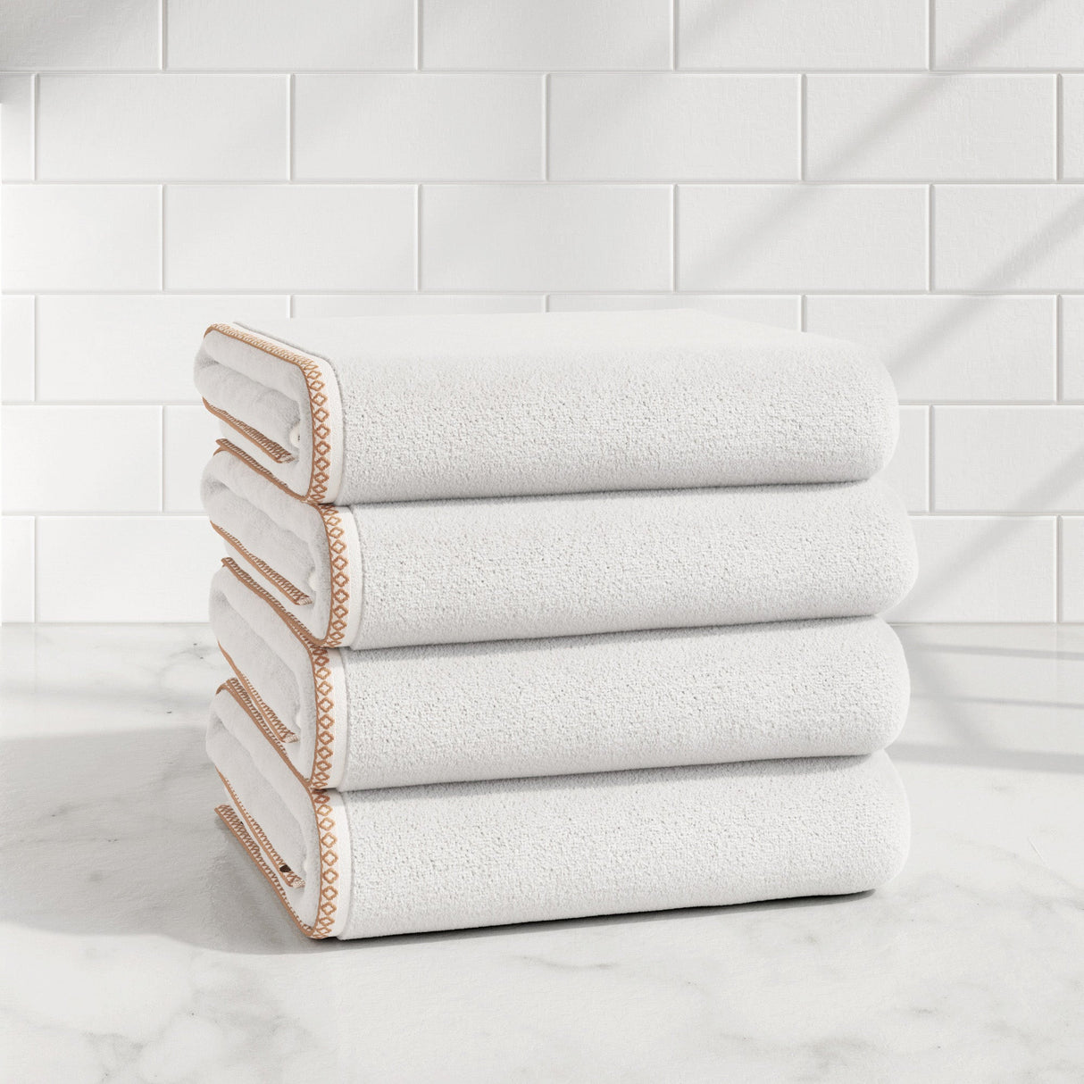 Cotton Border-Stitched 6-Piece Towel Set – Valery Collection-Bath Towels & Washcloths-Parc Decor