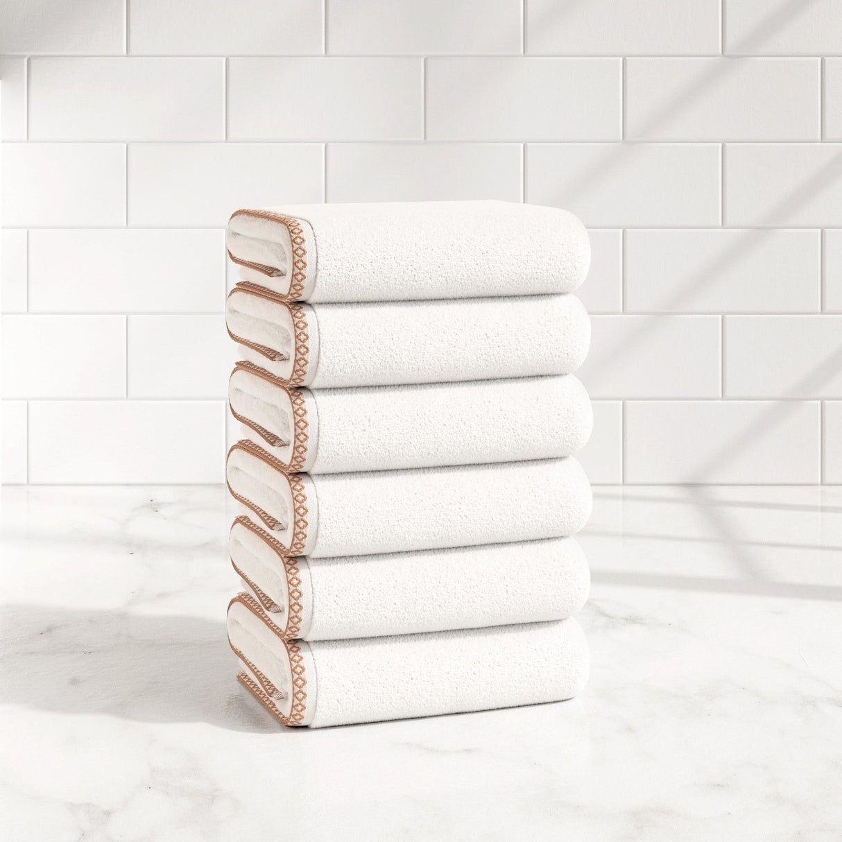 Cotton Border-Stitched 6-Piece Towel Set – Valery Collection-Bath Towels & Washcloths-Parc Decor