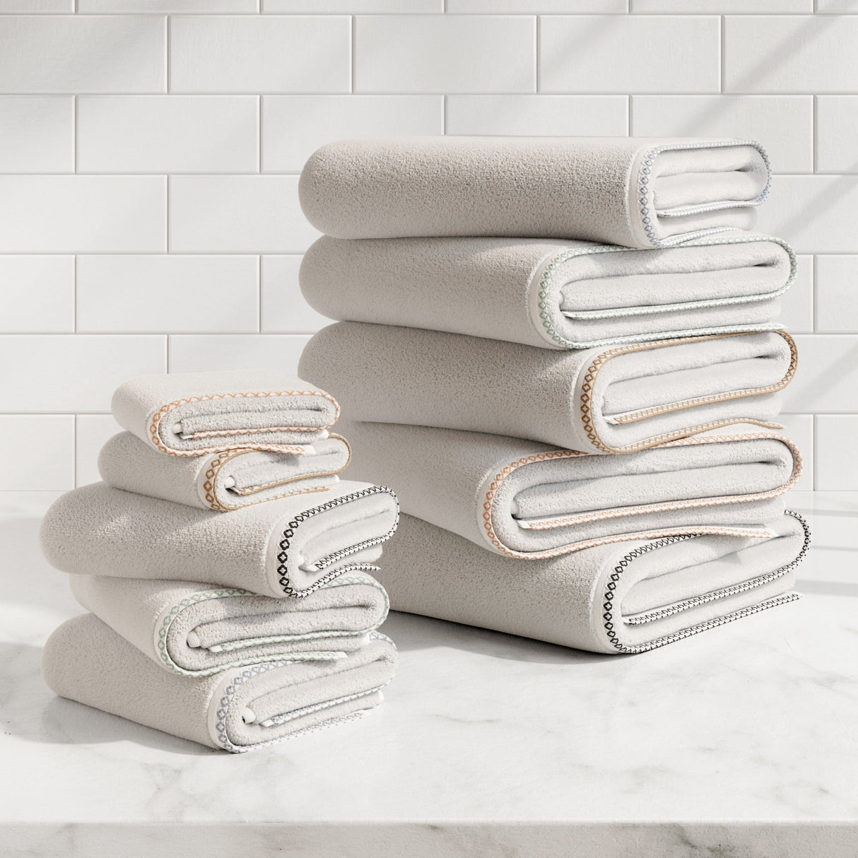 Cotton Border-Stitched 6-Piece Towel Set – Valery Collection-Bath Towels & Washcloths-Parc Decor