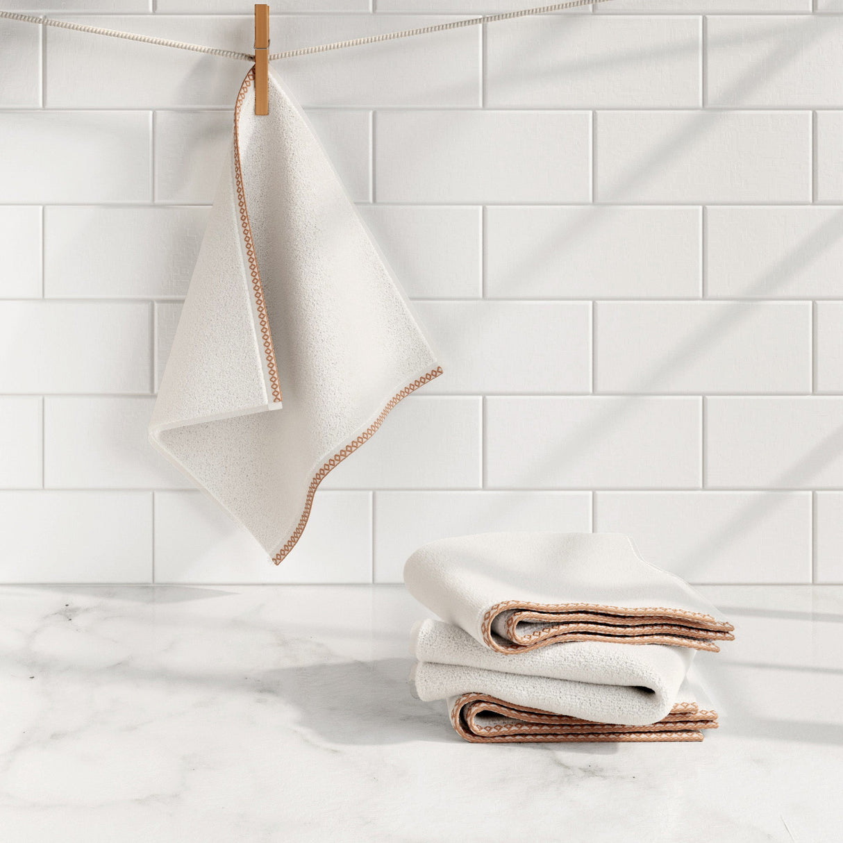 Cotton Border-Stitched 6-Piece Towel Set – Valery Collection-Bath Towels & Washcloths-Parc Decor