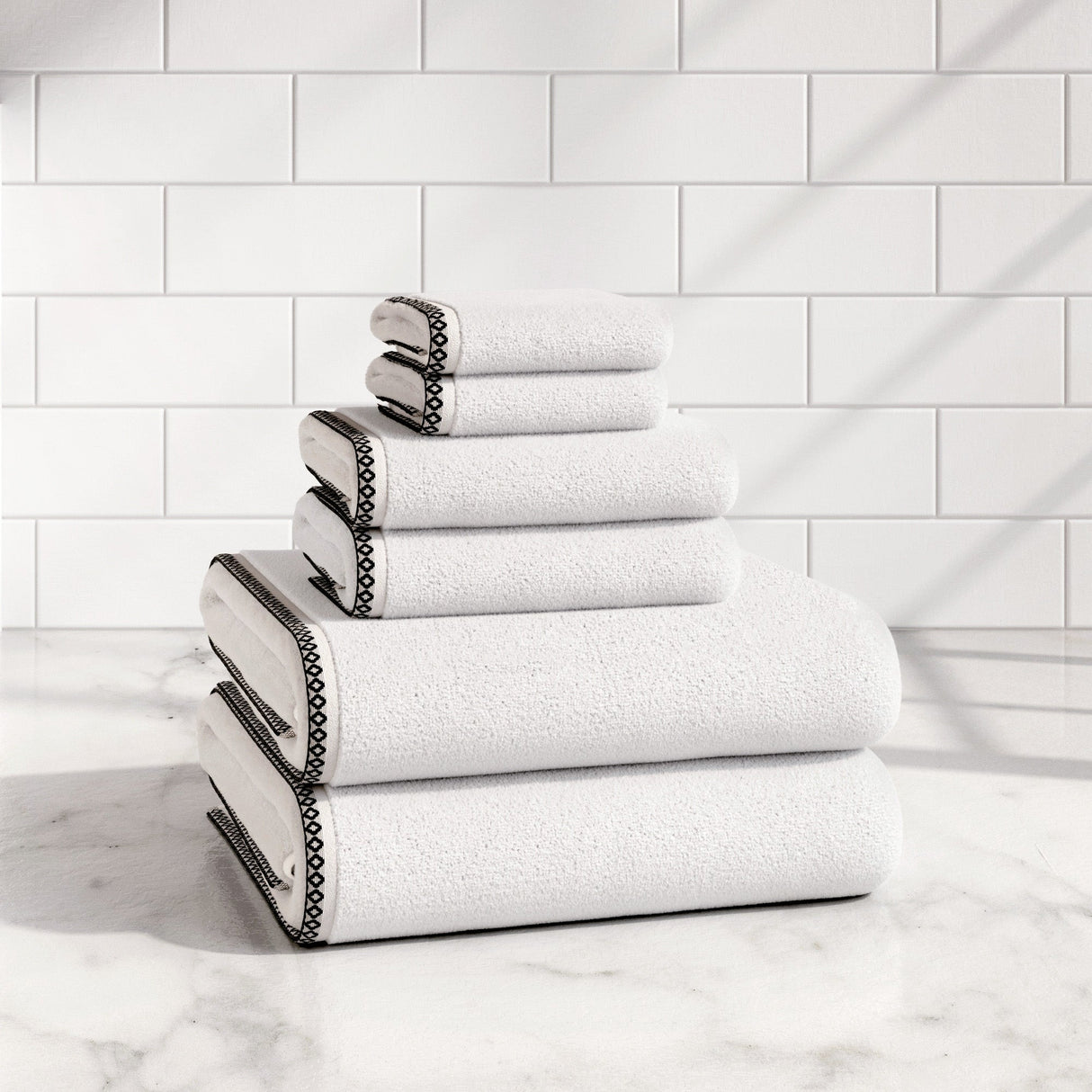 Cotton Border-Stitched 6-Piece Towel Set – Valery Collection-Bath Towels & Washcloths-Parc Decor