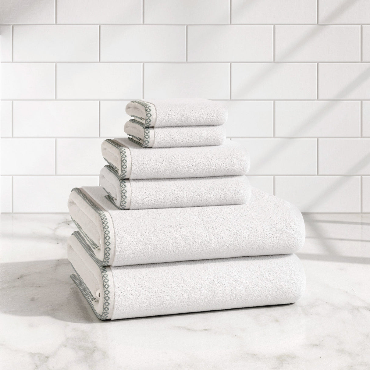 Cotton Border-Stitched 6-Piece Towel Set – Valery Collection-Bath Towels & Washcloths-Parc Decor