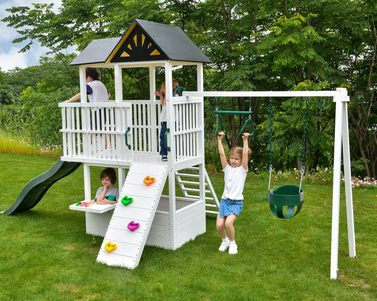 Craftsman Modern Outdoor Swing Set | Wooden Backyard Swing Frame for Kids-Outdoor-Parc Decor