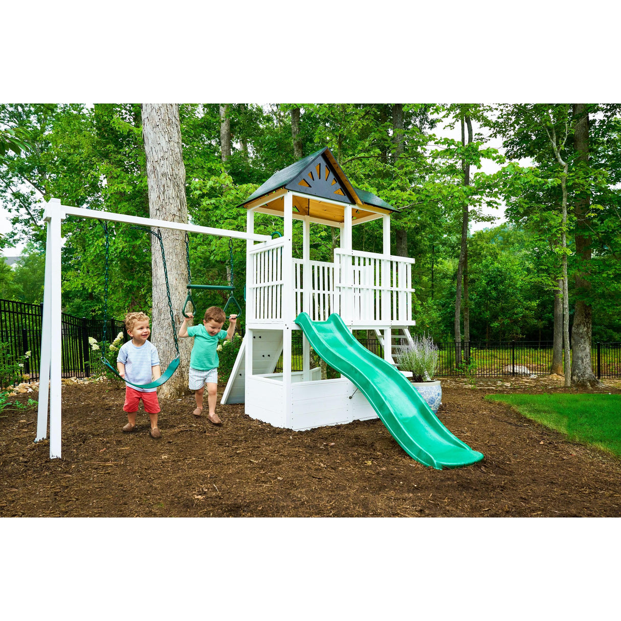 Craftsman Modern Outdoor Swing Set – Wooden Backyard Swing Frame for Kids-Outdoor-Parc Decor