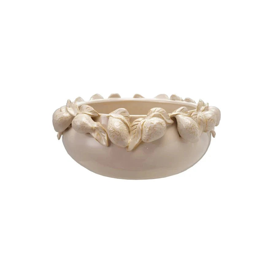 Cream Stoneware Bowl with Lemons – Decorative Accent-Bowls and Trays-Parc Decor