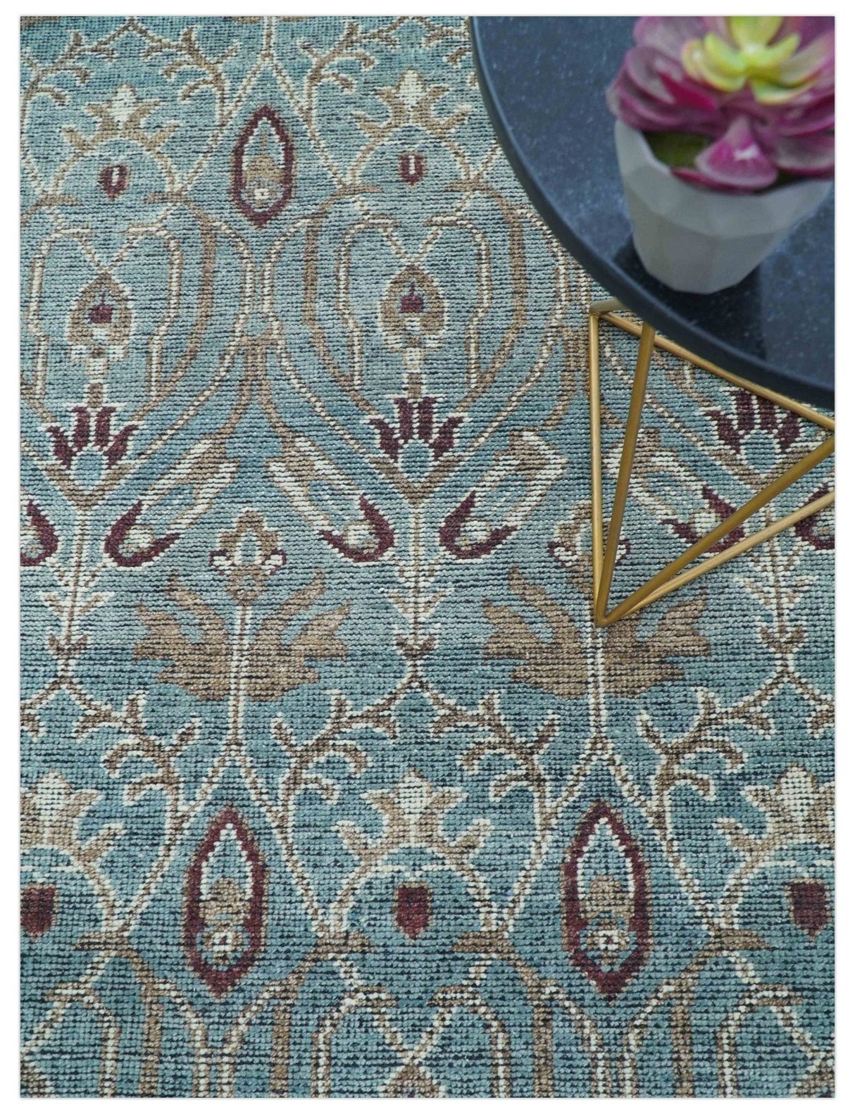 Crown Custom Made Traditional Design Blue Hand Knotted Wool Rug