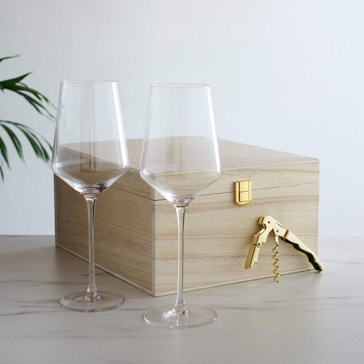 Crystal Bordeaux Glasses & Gold Corkscrew Gift Box Set-product_type::wine_glass_sets-Parc Decor