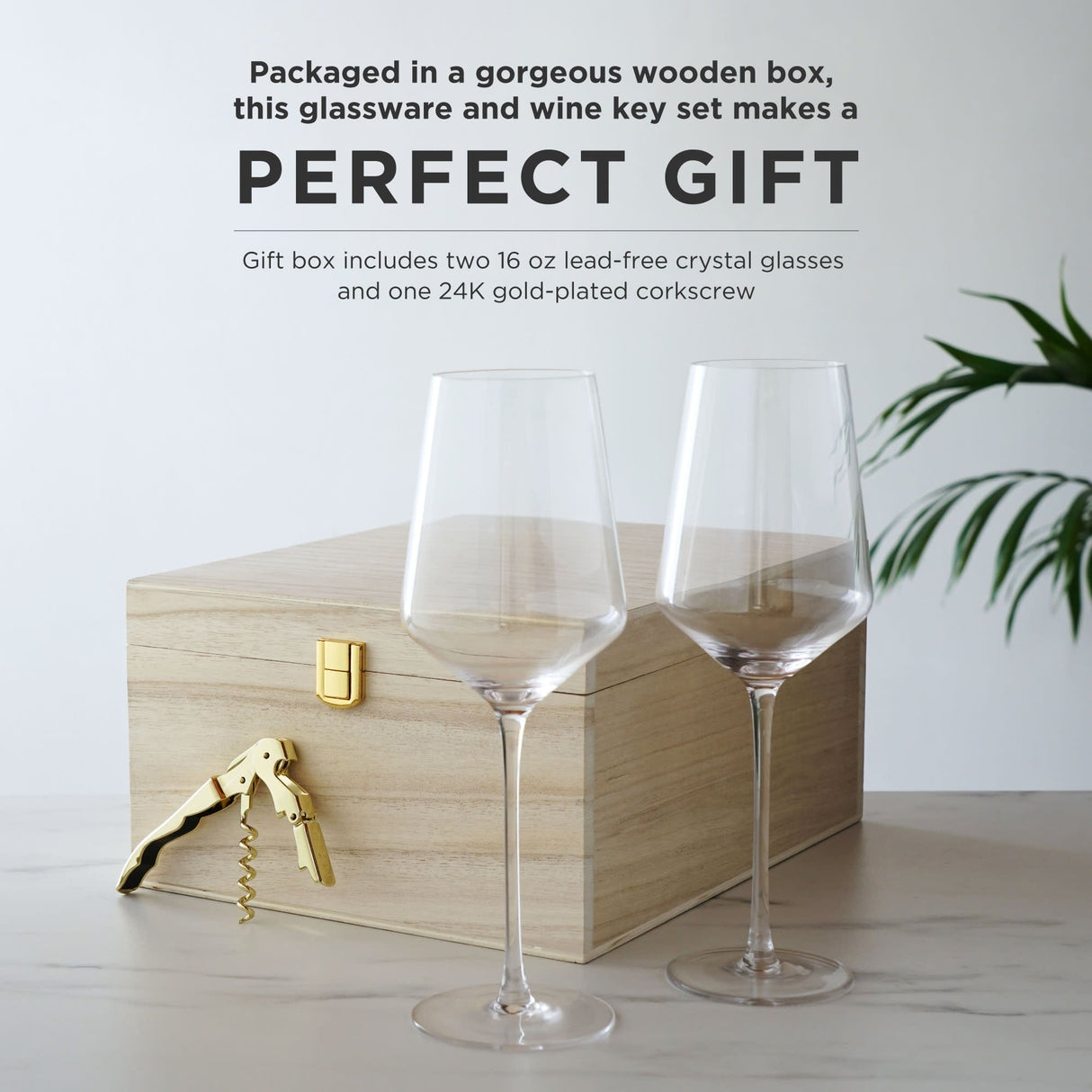Crystal Bordeaux Glasses & Gold Corkscrew Gift Box Set-product_type::wine_glass_sets-Parc Decor