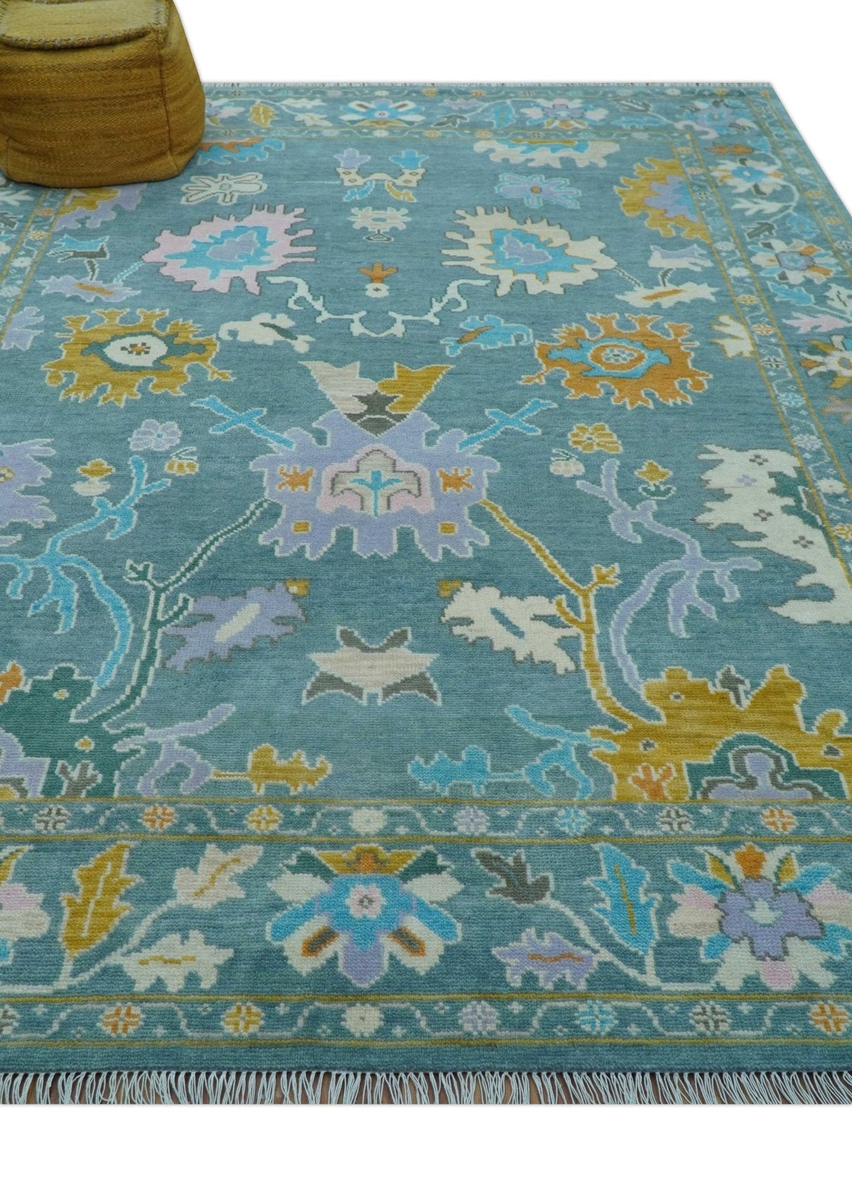 Custom Made Antique Blue Traditional Oushak Design Hand Knotted Wool Area Rug