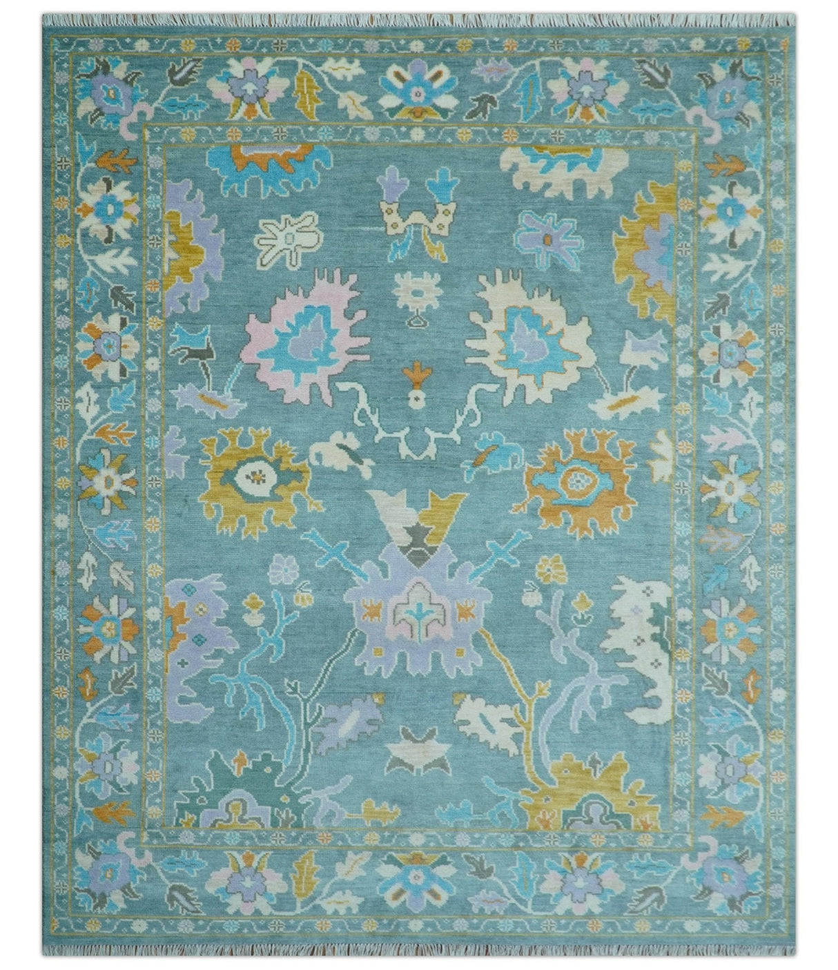 Custom Made Antique Blue Traditional Oushak Design Hand Knotted Wool Area Rug