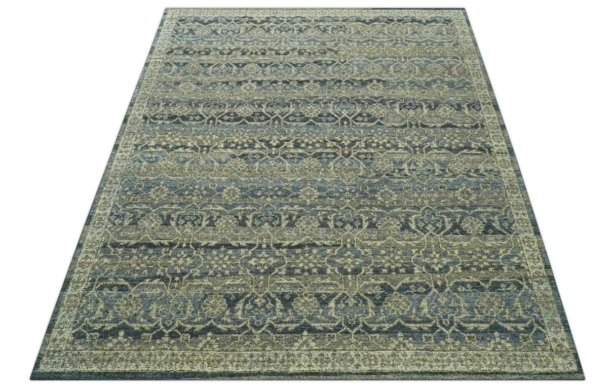 Custom Made Antique Charcoal Blue Transitional Hand Knotted Wool Area Rug