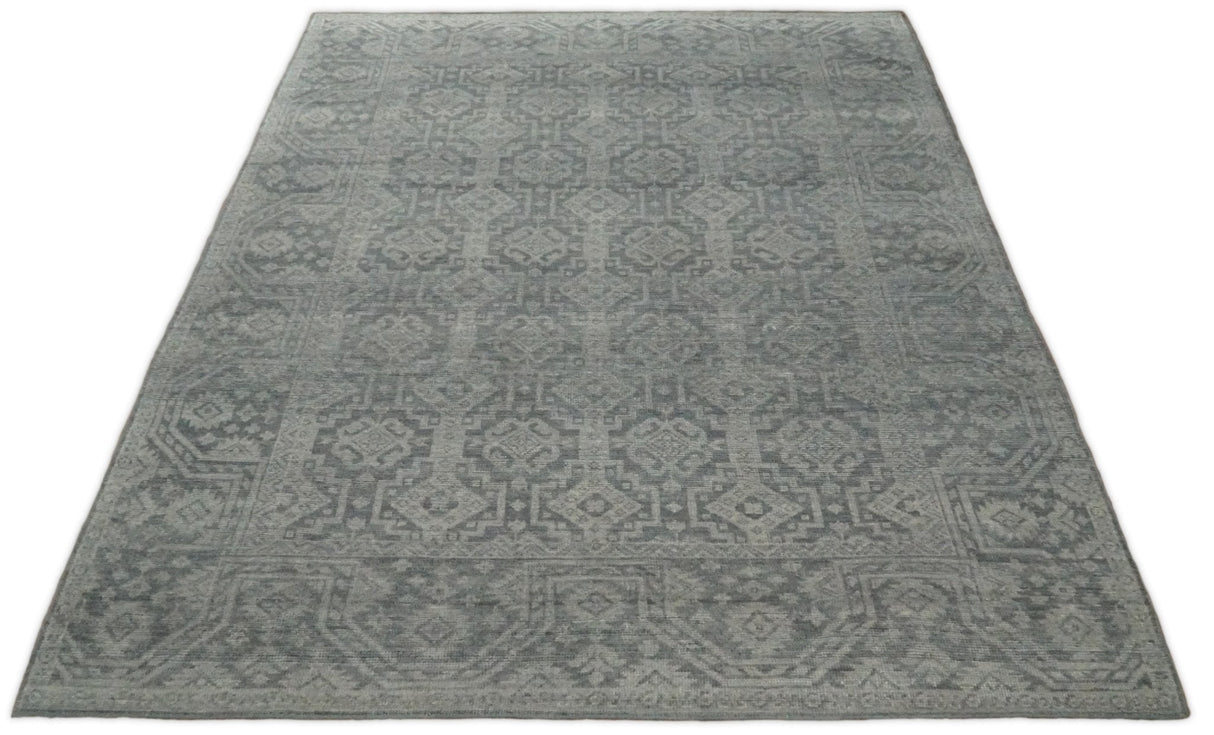 Custom Made Antique Finish Hand knotted Silver and Charcoal Wool Area Rug, Kids, Living Room and Bedroom Rug
