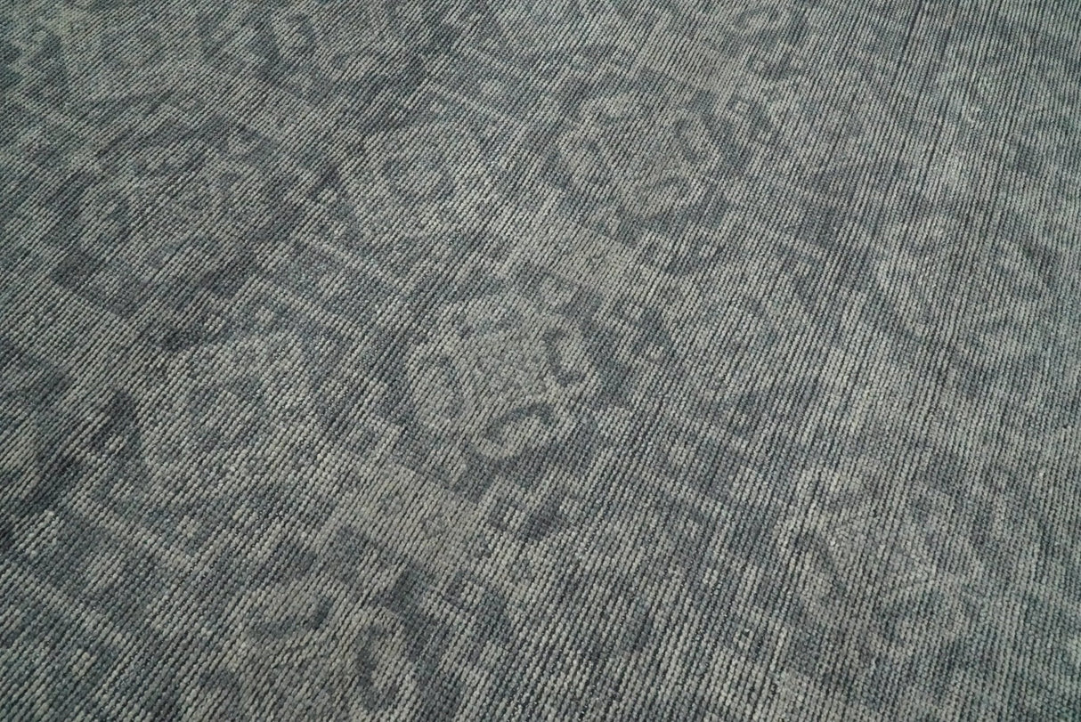Custom Made Antique Finish Hand knotted Silver and Charcoal Wool Area Rug, Kids, Living Room and Bedroom Rug
