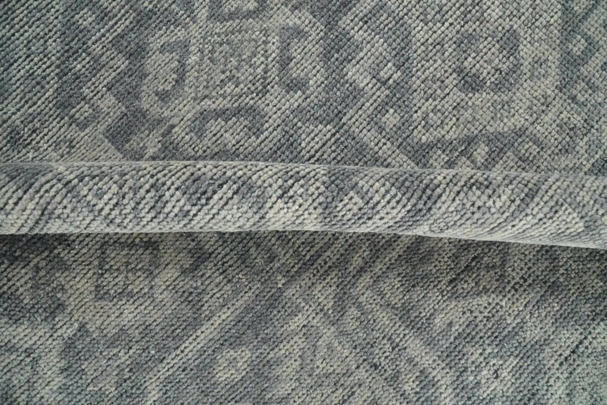 Custom Made Antique Finish Hand knotted Silver and Charcoal Wool Area Rug, Kids, Living Room and Bedroom Rug