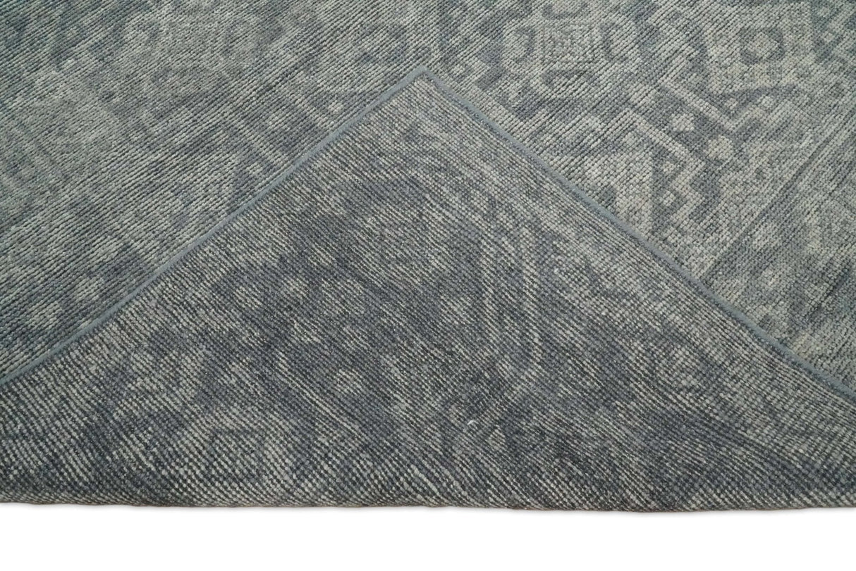 Custom Made Antique Finish Hand knotted Silver and Charcoal Wool Area Rug, Kids, Living Room and Bedroom Rug