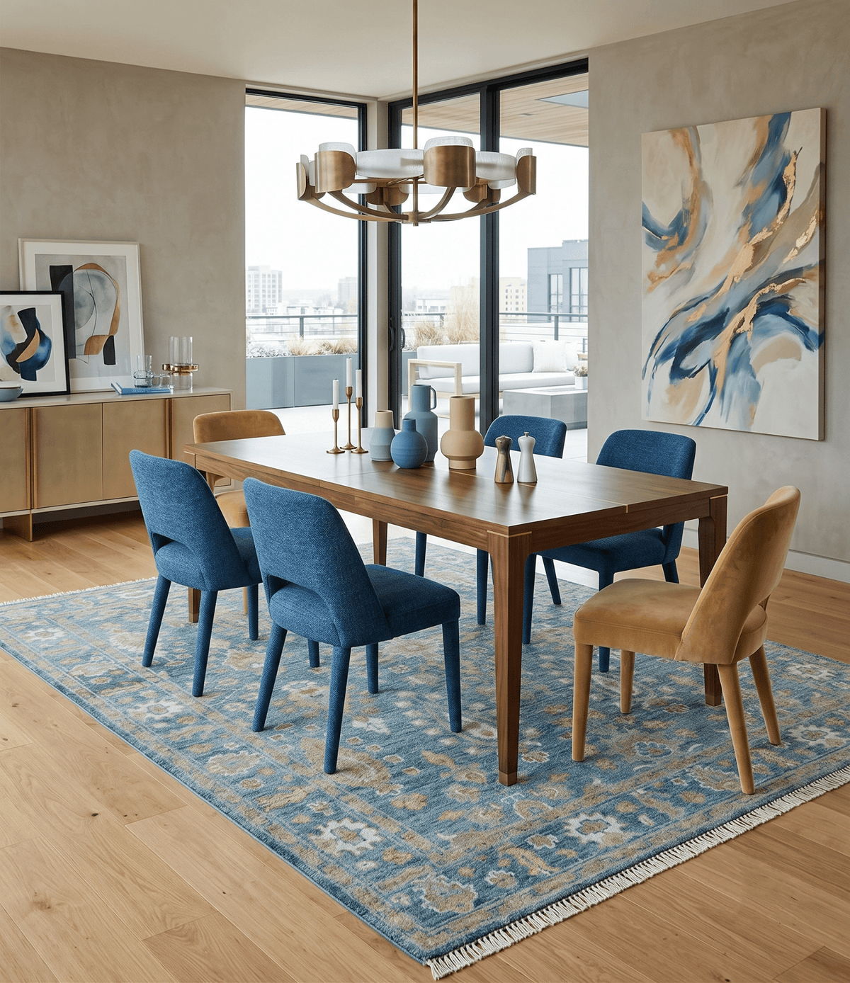 Custom Made Antique Hand Knotted Blue and Beige Traditional Oushak Wool Area Rug