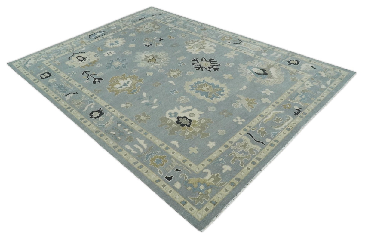 Custom Made Antique look Gray And Beige Hand Knotted Traditional Oushak Wool Area Rug