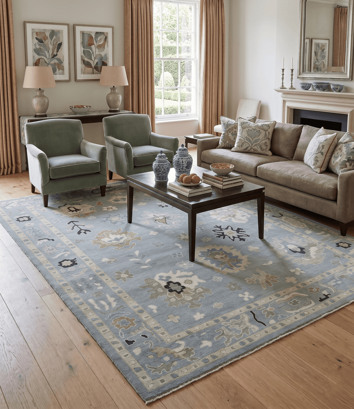 Custom Made Antique look Gray And Beige Hand Knotted Traditional Oushak Wool Area Rug