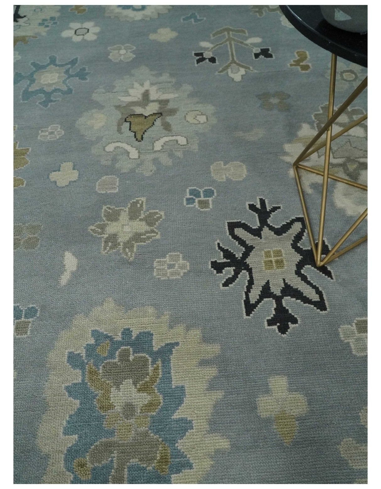 Custom Made Antique look Gray And Beige Hand Knotted Traditional Oushak Wool Area Rug