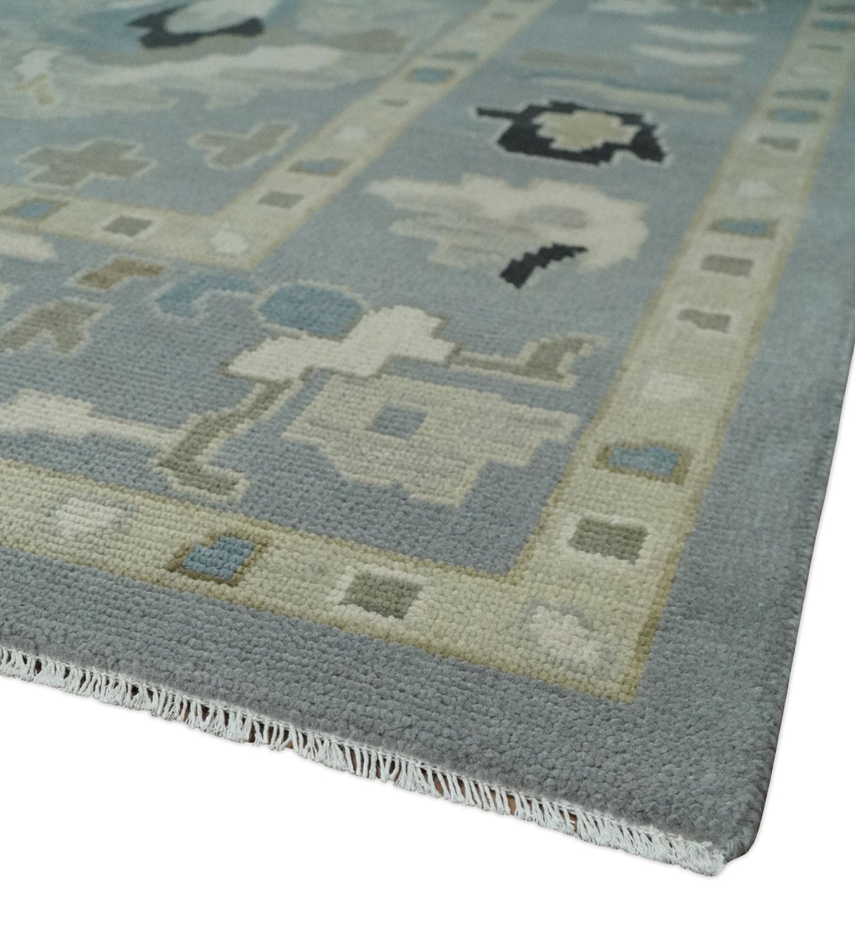 Custom Made Antique look Gray And Beige Hand Knotted Traditional Oushak Wool Area Rug