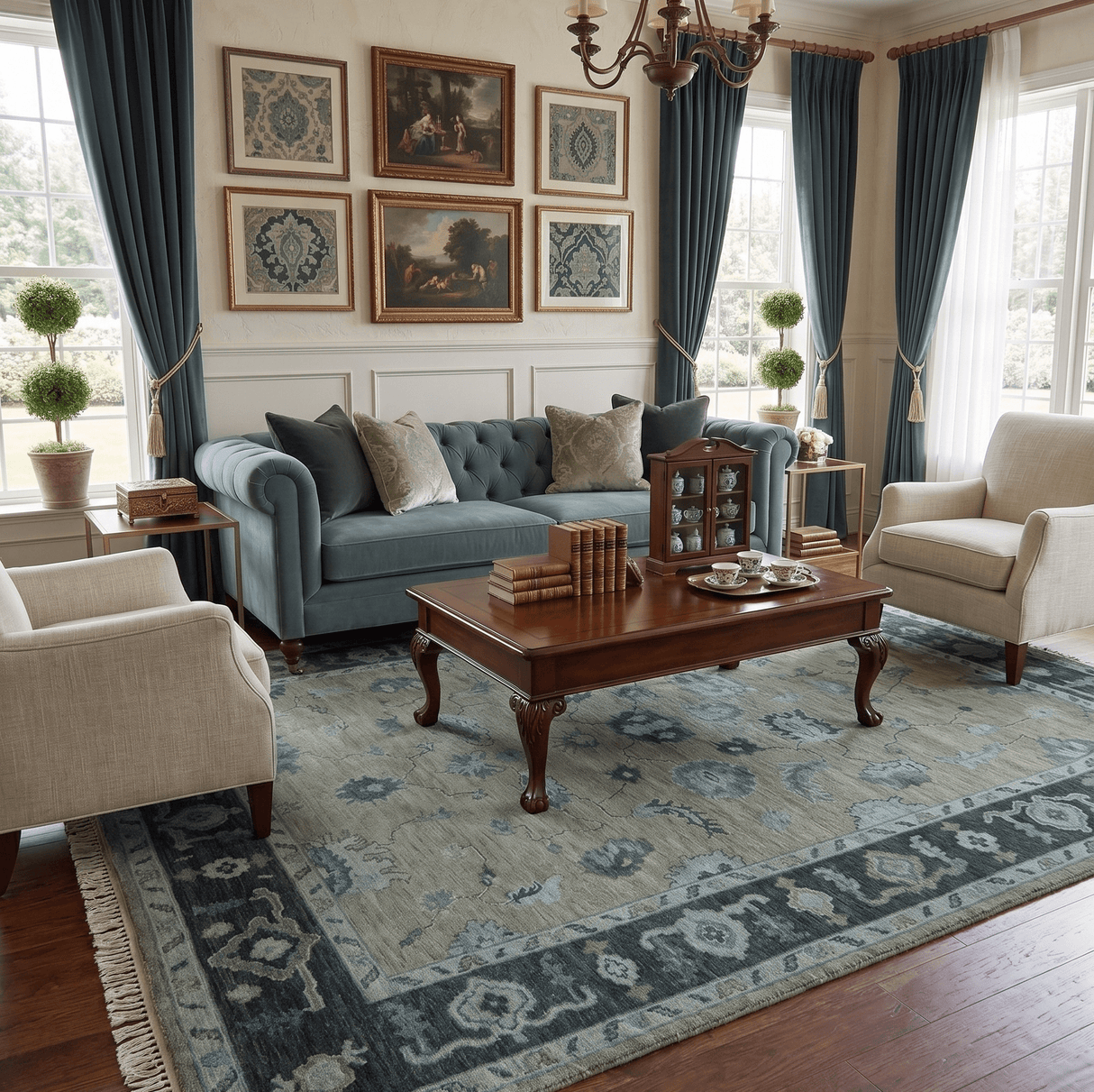 Custom Made Antique look Gray, Charcoal and silver Oriental Oushak wool Area Rug