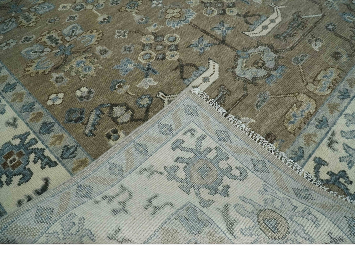 Custom Made Antique look Hand Knotted Beige, Ivory and Silver Oriental Oushak Multi Size Traditional Wool Area Rug