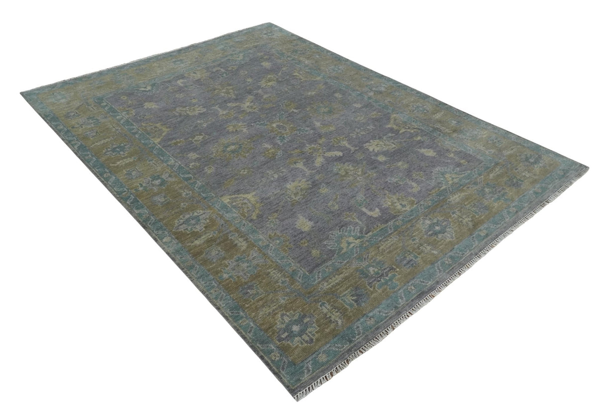 Custom Made Antique look Plum and Brown Hand Knotted Traditional Oushak Wool Area Rug