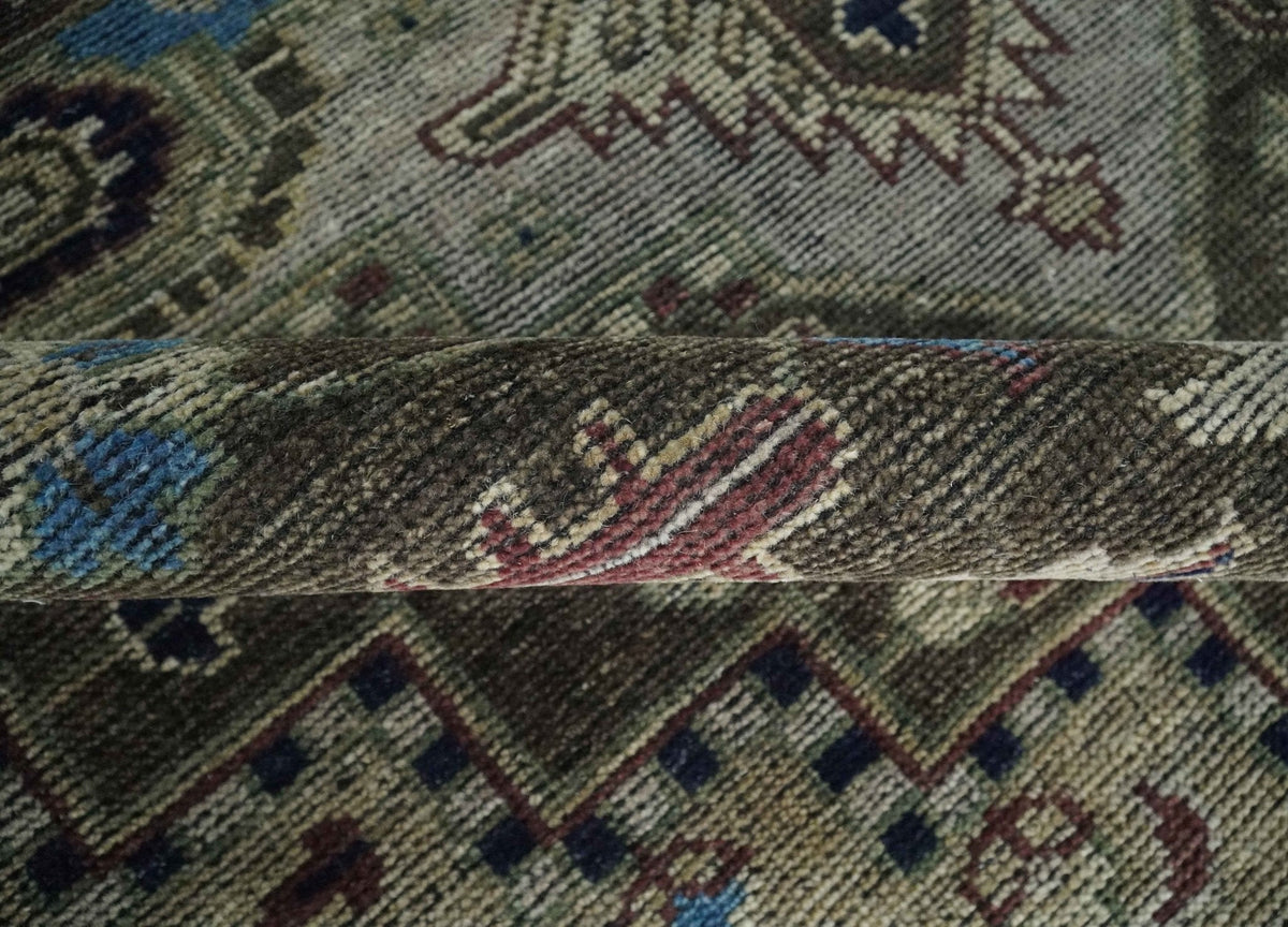 Custom Made Antique Style Brown, Beige and Blue Traditional wool Area Rug