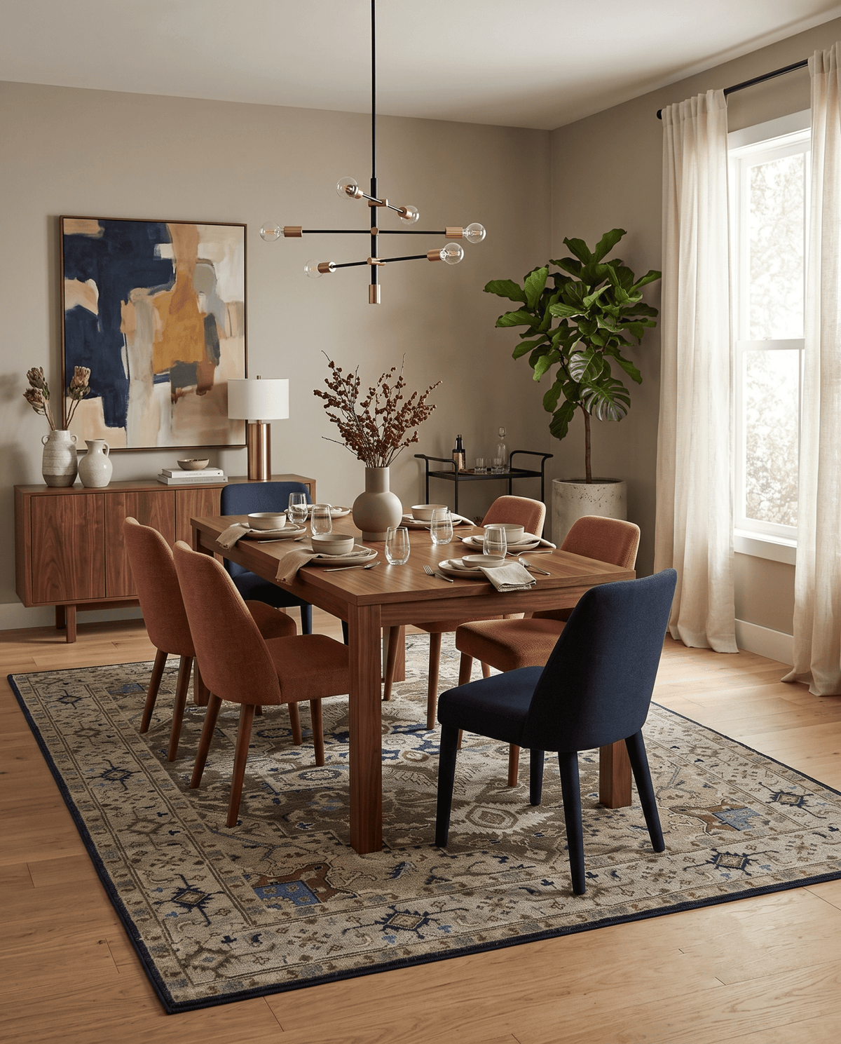 Custom Made Antique Style Brown, Beige and Blue Traditional wool Area Rug