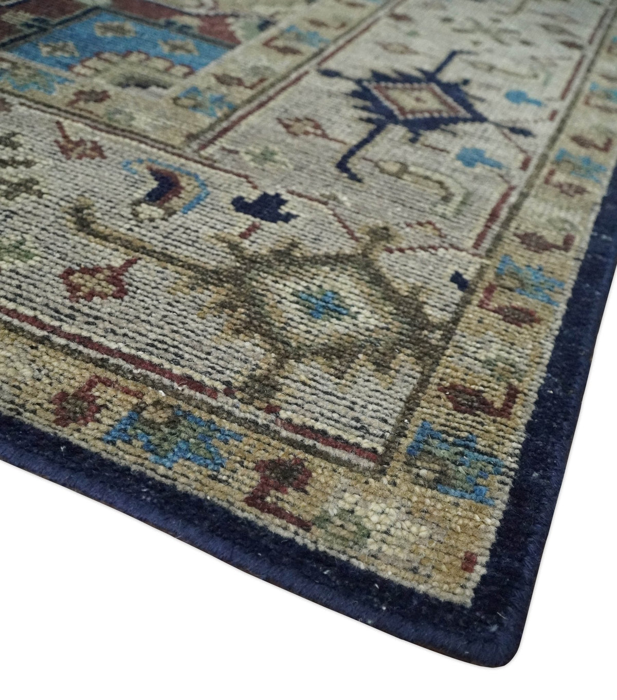 Custom Made Antique Style Brown, Beige and Blue Traditional wool Area Rug