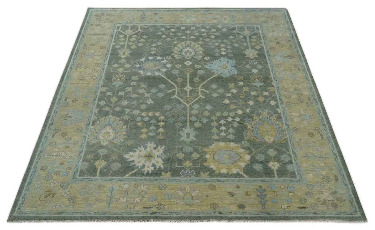 Custom Made Antique Style Hand Knotted Gray and Beige Floral Wool Rug